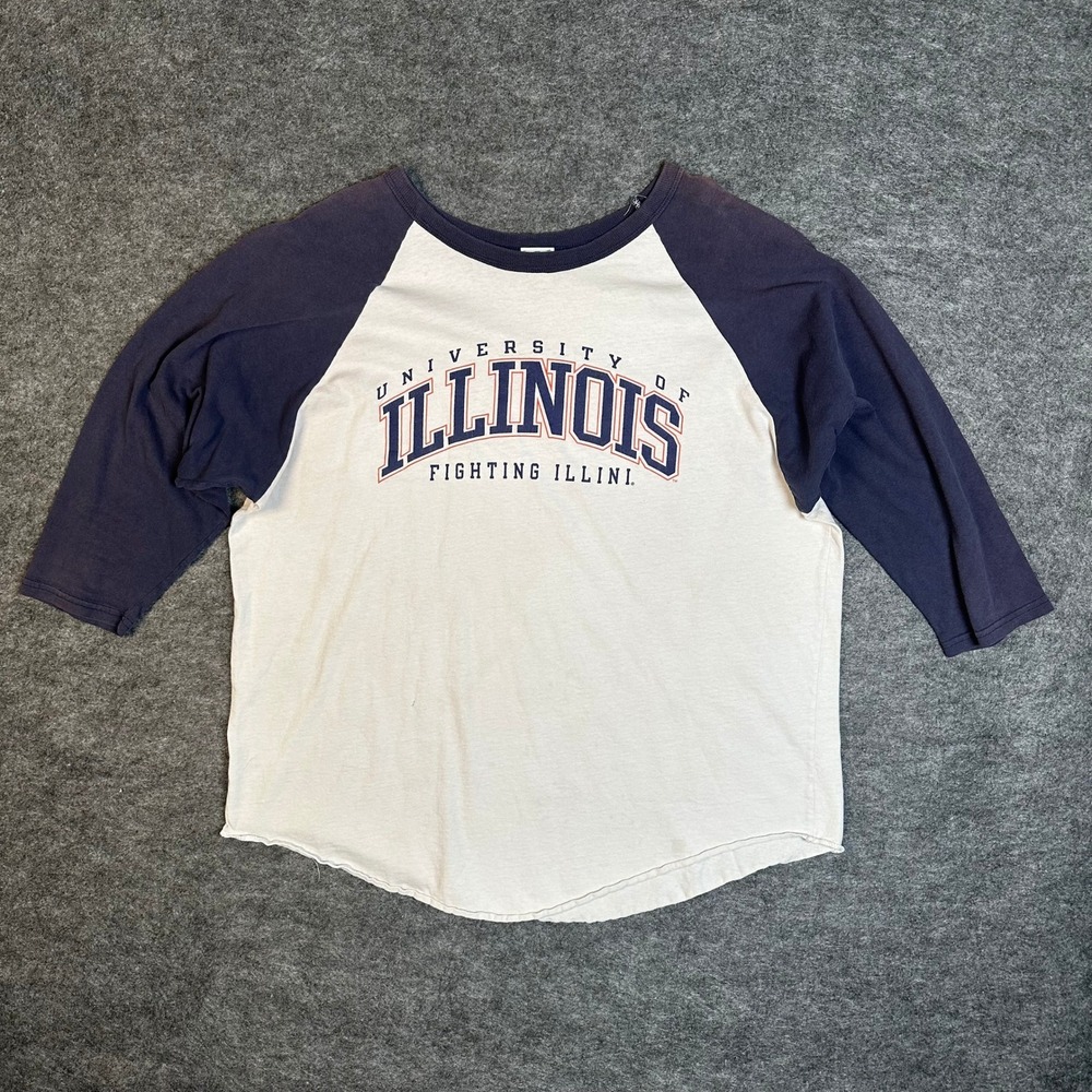Vintage University of Illinois Fighting Illini Raglan Baseball T-Shirt Mens L